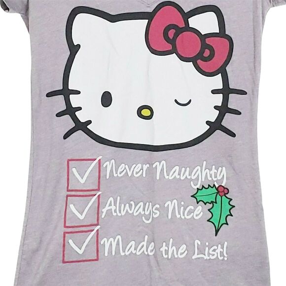 Hello Kitty‎ Christmas Tshirt Juniors Sz XS Gray Santa Claus List Holiday Sanrio - Picture 3 of 5